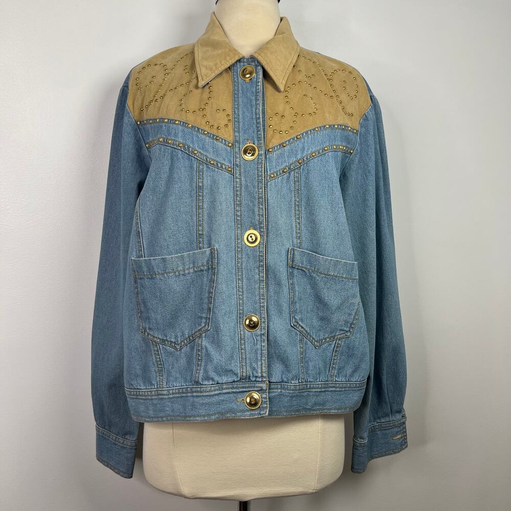 Saint Germain Paris Vintage Women's Rodeo Denim Studded Velvet Jacket Size M